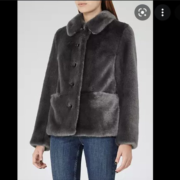 Reiss Alexia Faux Fur Coat Grey - Size M